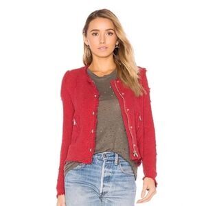 Iro Agnette Red Boucle Cotton Jacket Size 38 US 6